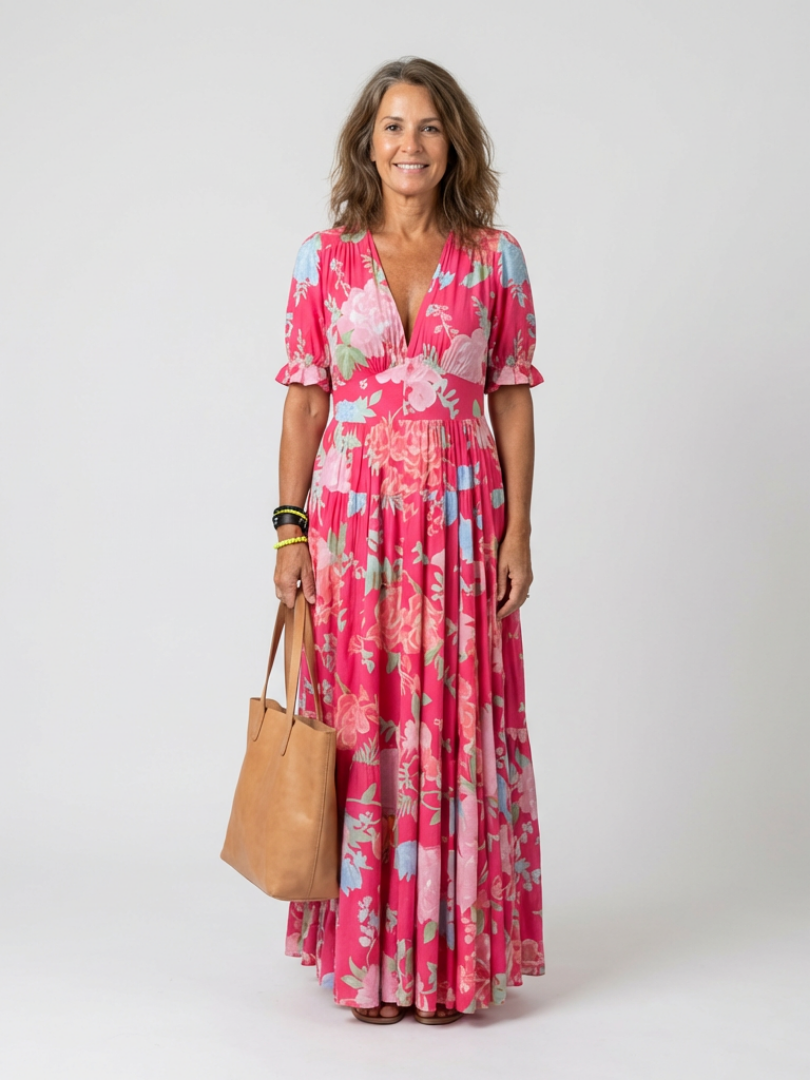 Selina | Sleeveless V-Neck Floral Midi Dress