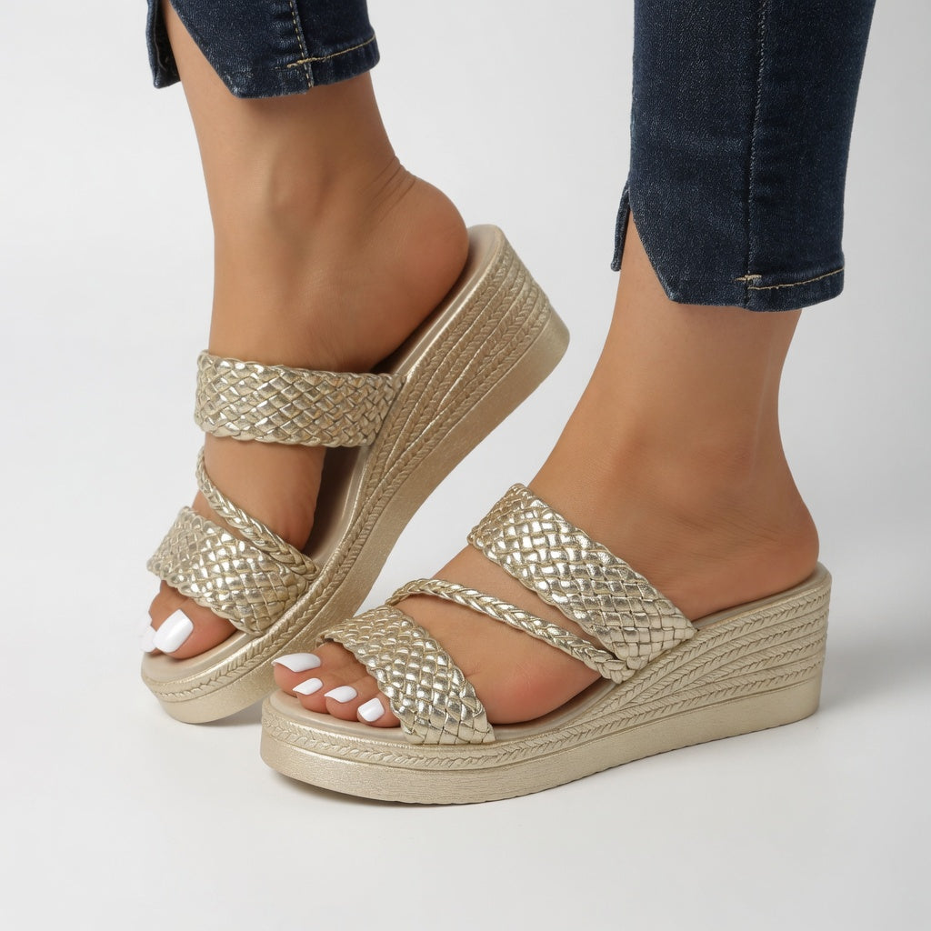 Hilary | Woven Wedge Mule