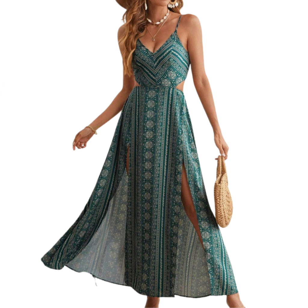 ZARA™ – Boho Print Backless Slit Dress