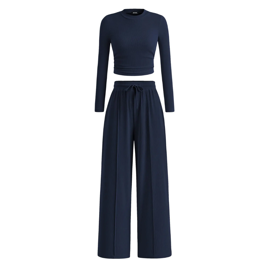 REMI™ – Ribbed Knit Crop & Wide Leg Lounge Set