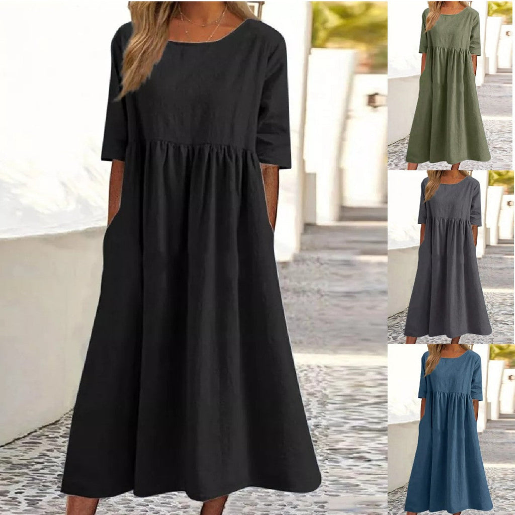 Elegant Ladies' Dress with Round Neck