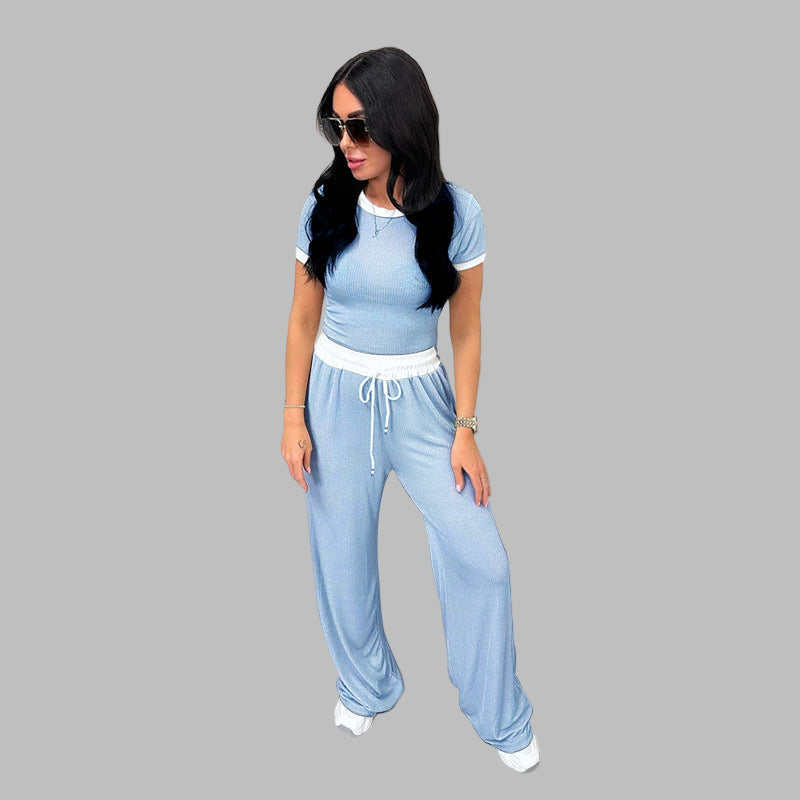 PLATU™ - Casual Short Sleeve and Wide Leg Pants Set