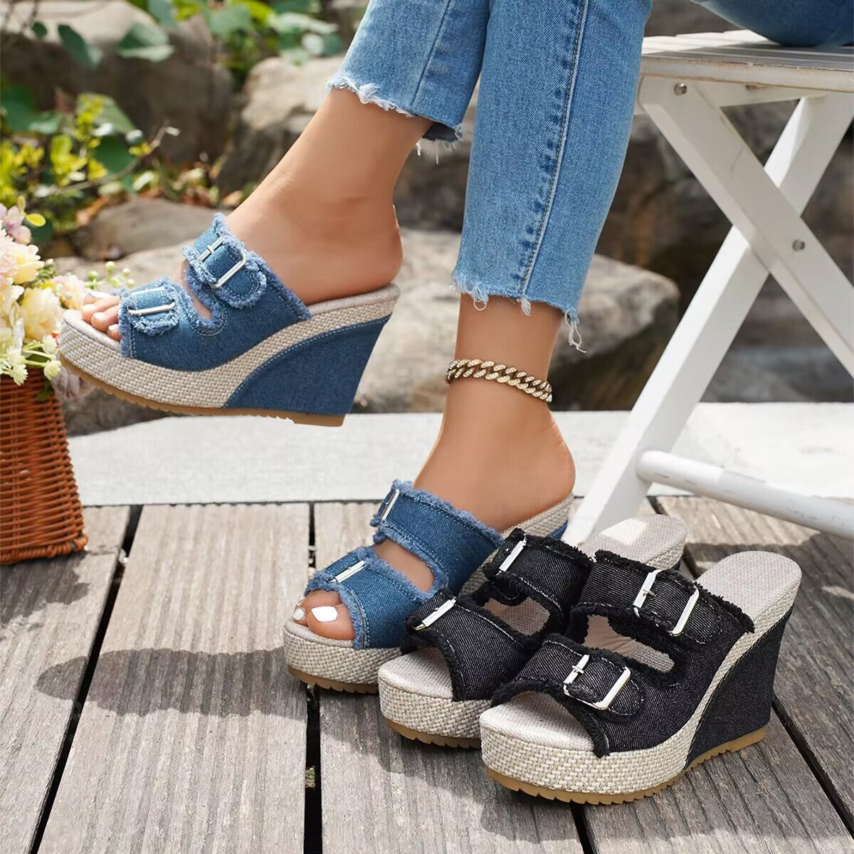 Atelier | Frayed Edge Wedge Sandals