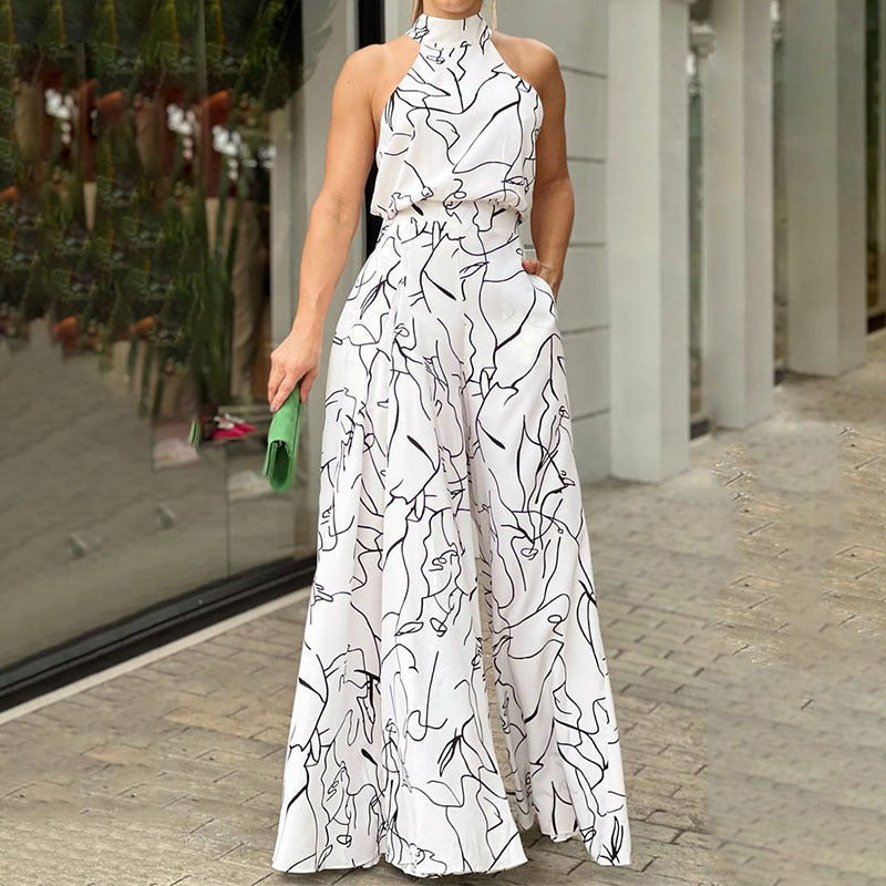 QIANA™ - Elegant Wide Leg Neck Tie Sleeveless Summer Jumpsuit