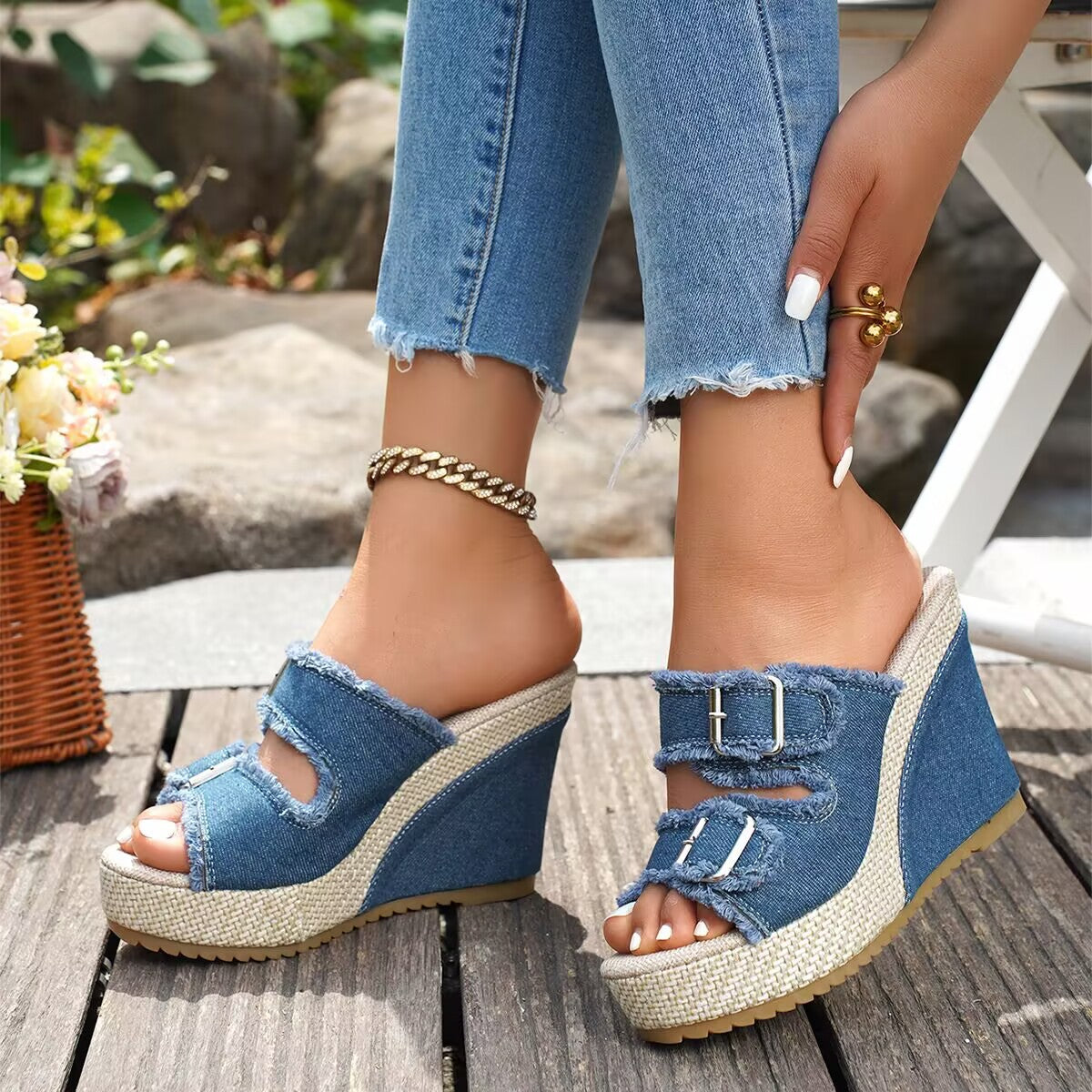 Atelier | Frayed Edge Wedge Sandals
