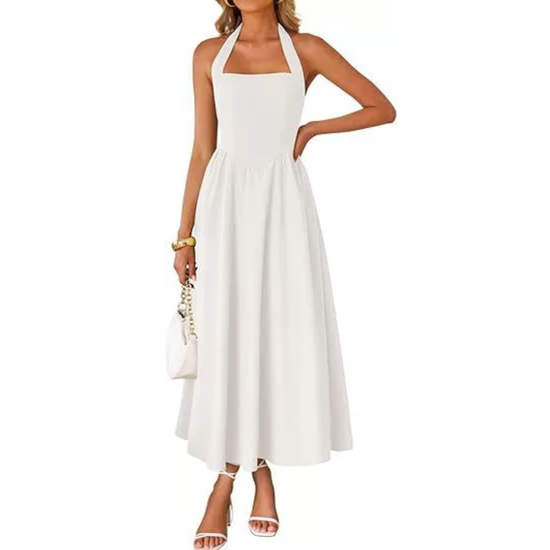 JESSA™ – Sleeveless Halter Ruched Pocket Dress