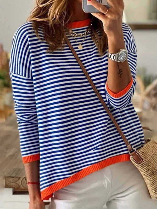 Harriet | Blue and White Striped Long Sleeve Top