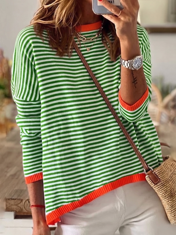 Harriet | Blue and White Striped Long Sleeve Top
