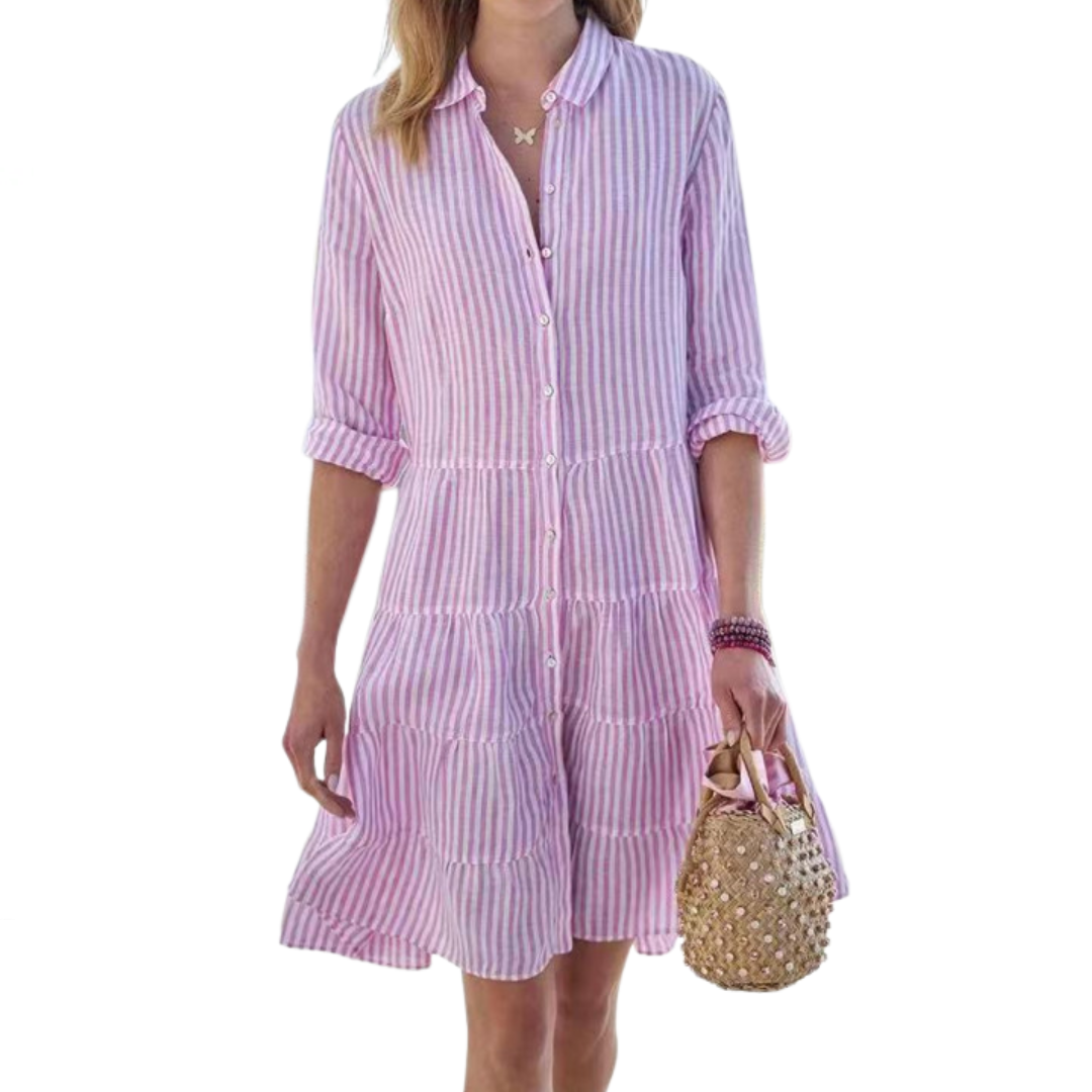 HARLOW™ – Striped Button-Up Mini Cake Dress