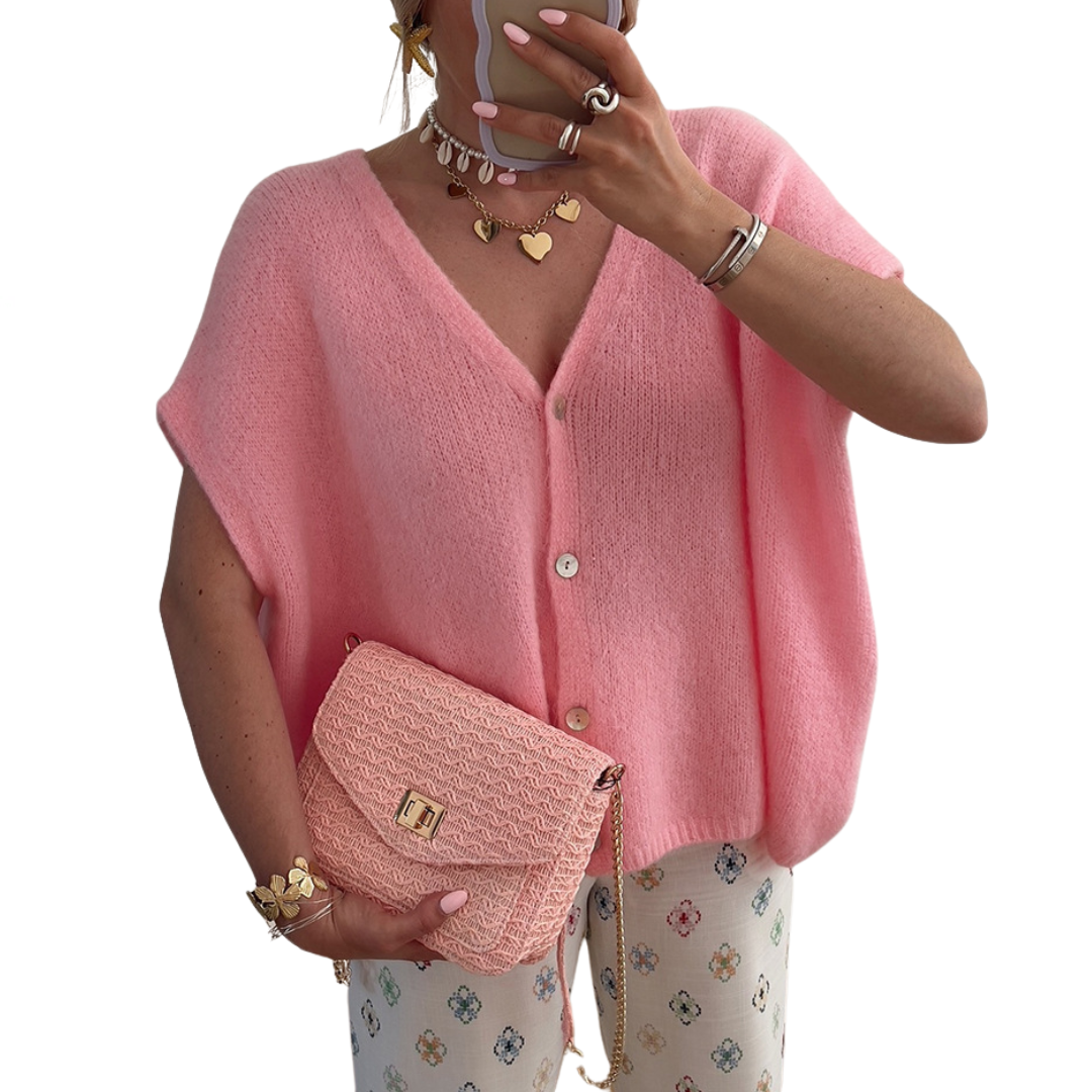 NADIA™ – Hollow Knit Short Sleeve Cardigan