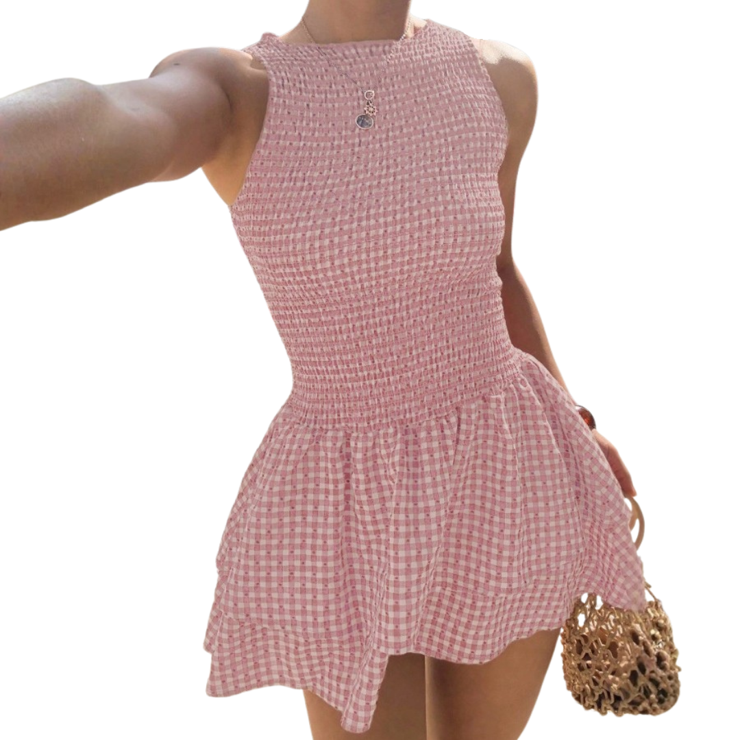 LACINDA™ – Chic Plaid Off-Shoulder Puff Dress