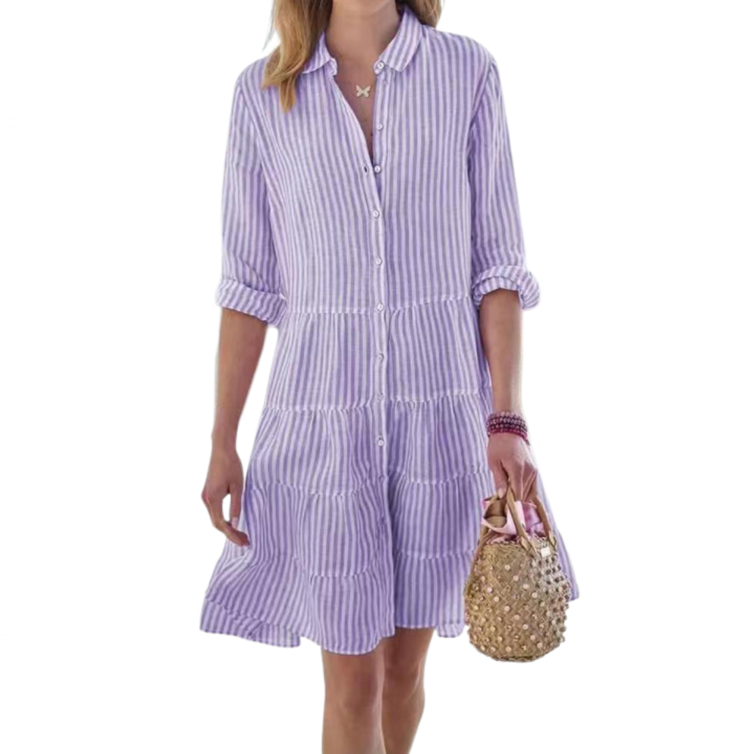 HARLOW™ – Striped Button-Up Mini Cake Dress