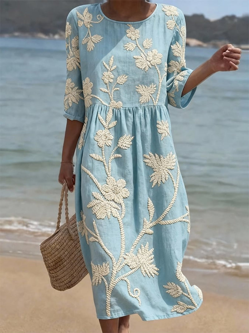Irene | Elegant Floral Round Neck Dress