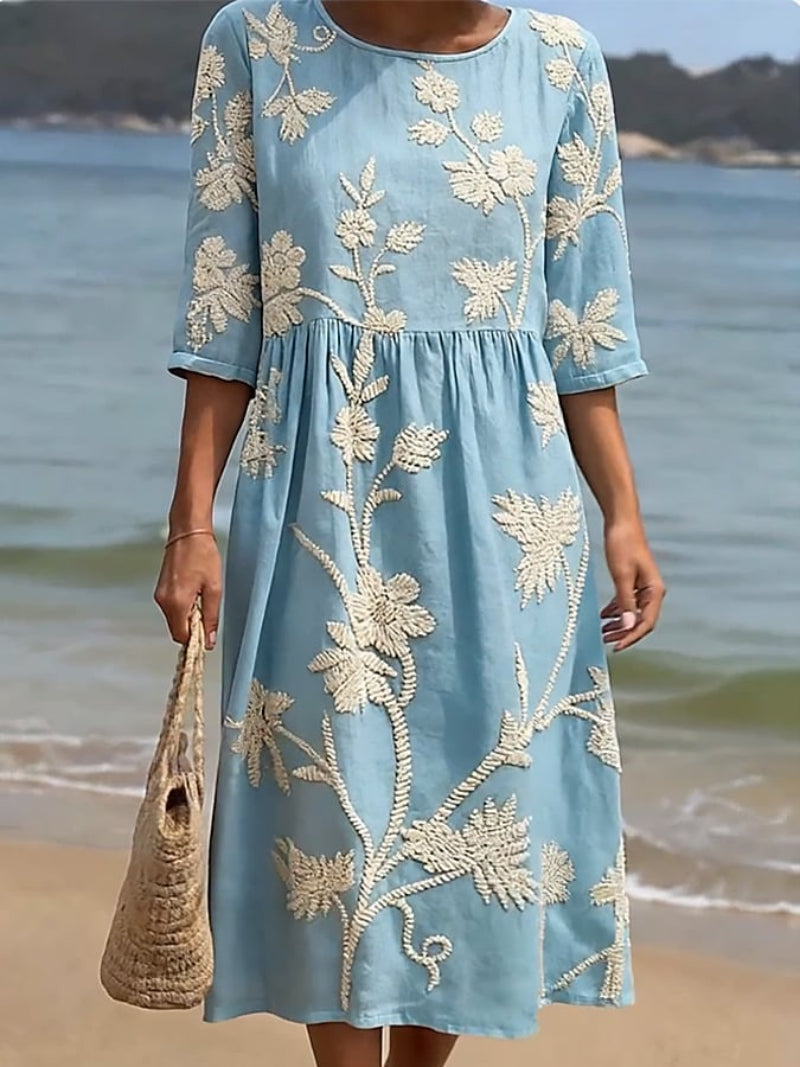 Irene | Elegant Floral Round Neck Dress
