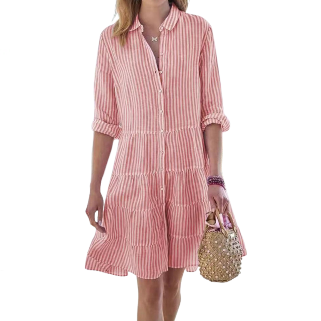 HARLOW™ – Striped Button-Up Mini Cake Dress