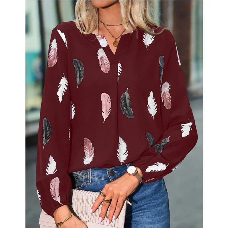 Valerie | Elegant Feather Print Blouse