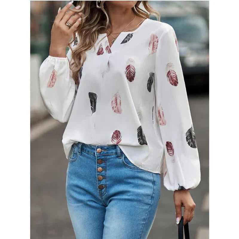 Valerie | Elegant Feather Print Blouse
