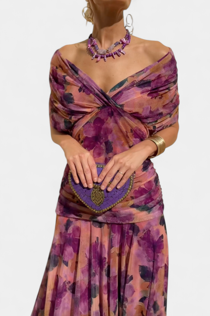 Florendra | Floral Long Dress with V-Neck