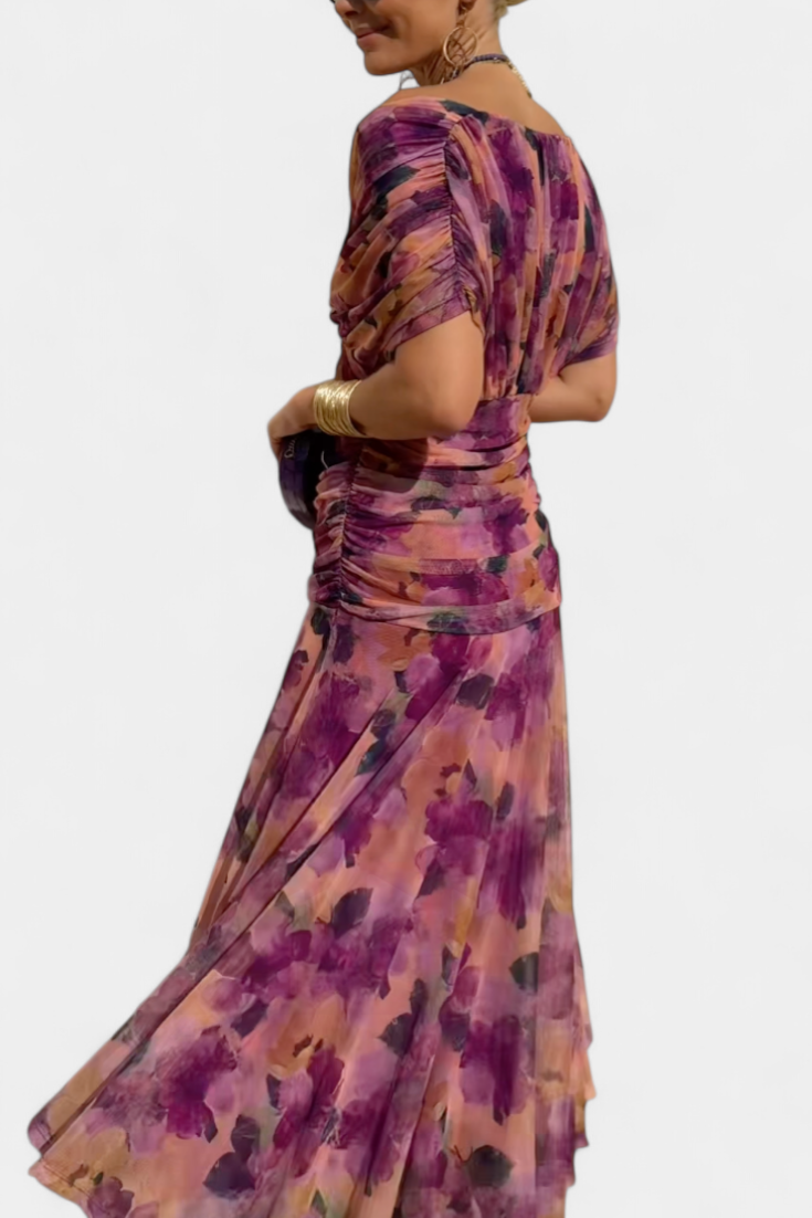 Florendra | Floral Long Dress with V-Neck
