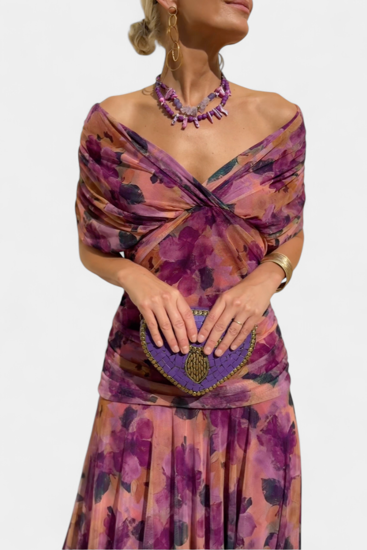 Florendra | Floral Long Dress with V-Neck