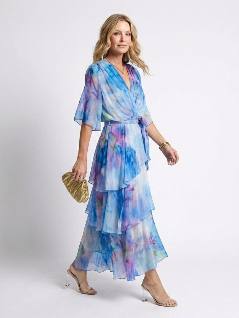 Ophelia | Sheer Layered Tie Waist Maxi Dress