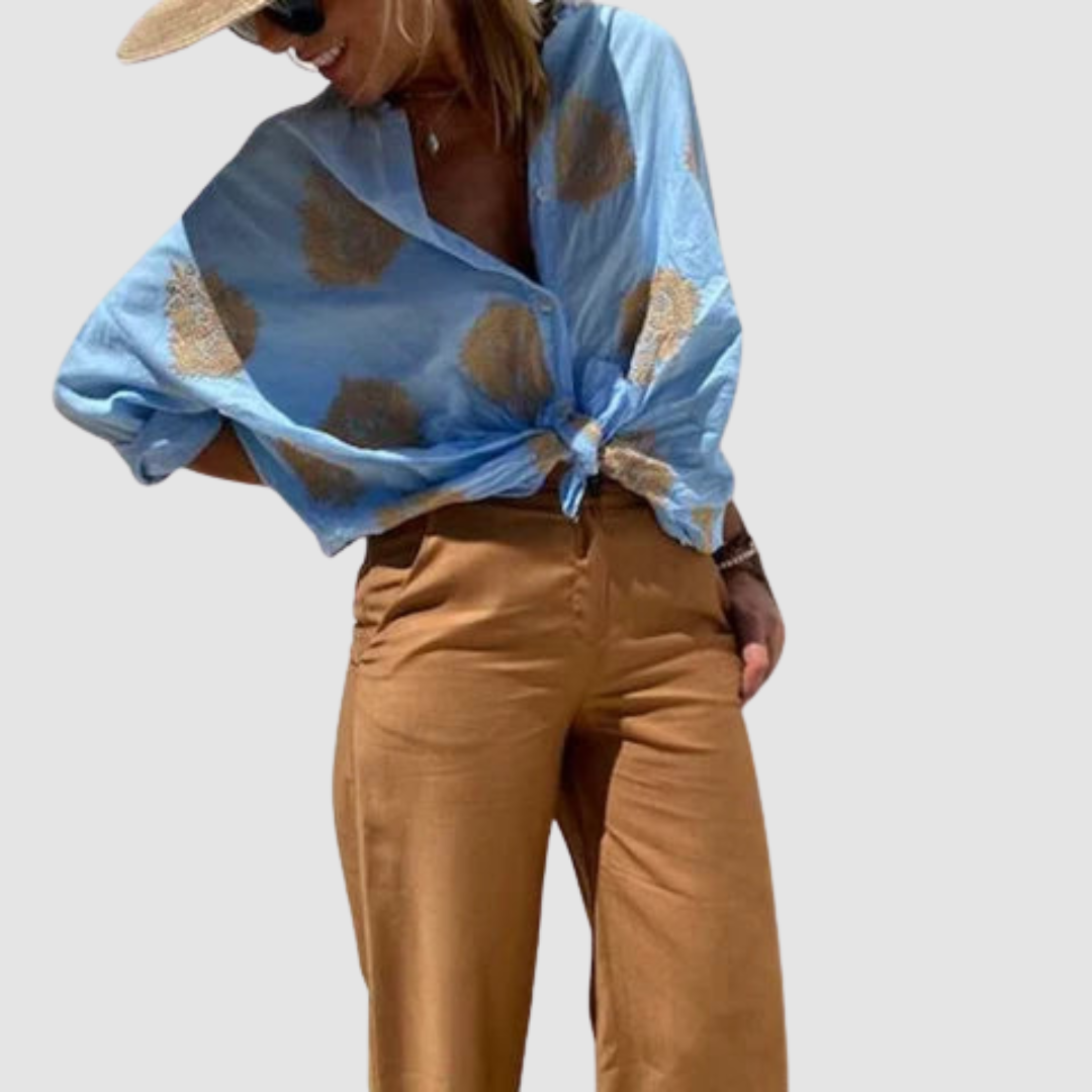 Marianne | Gold Embroidered Tie Front Blouse