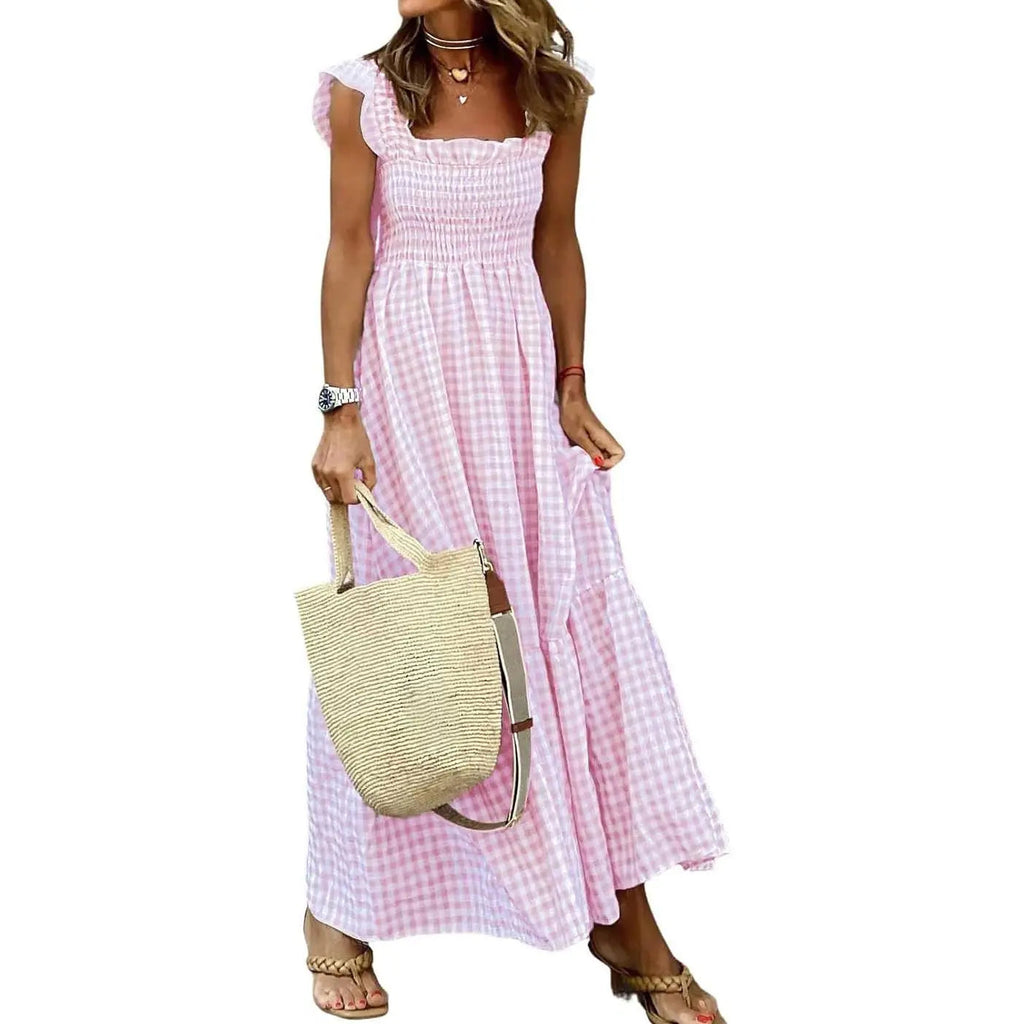 Sandra | Retro Checked Smocked Midi Dress