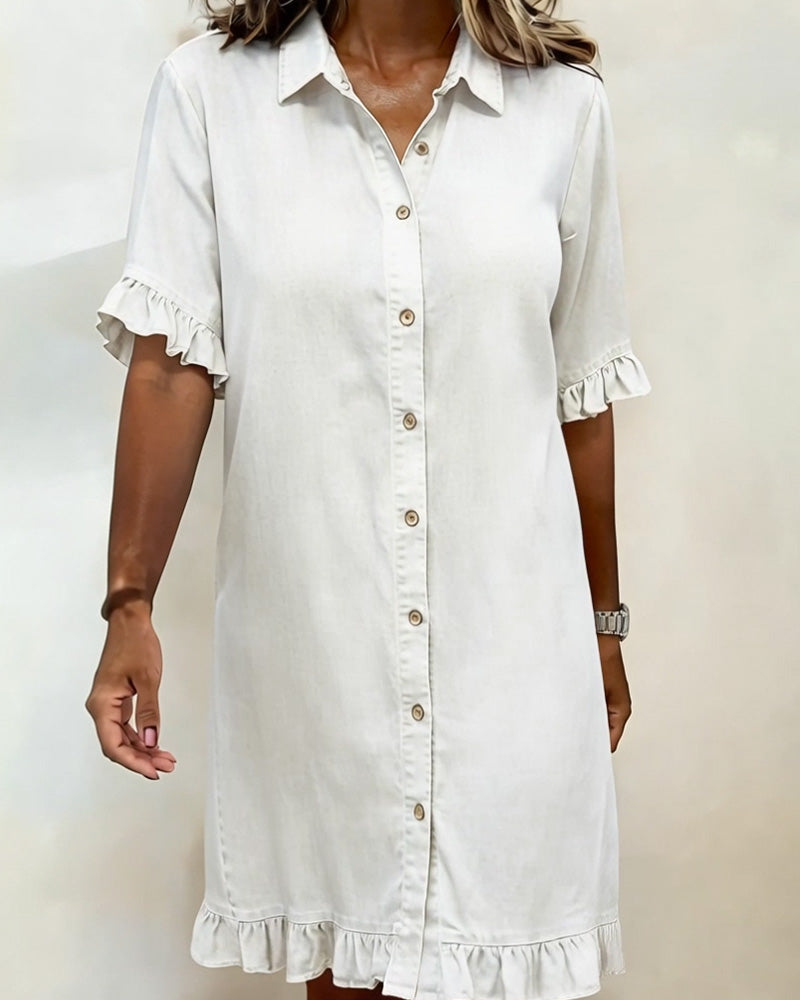 Belinda | Comfortable denim dress with flattering ruching