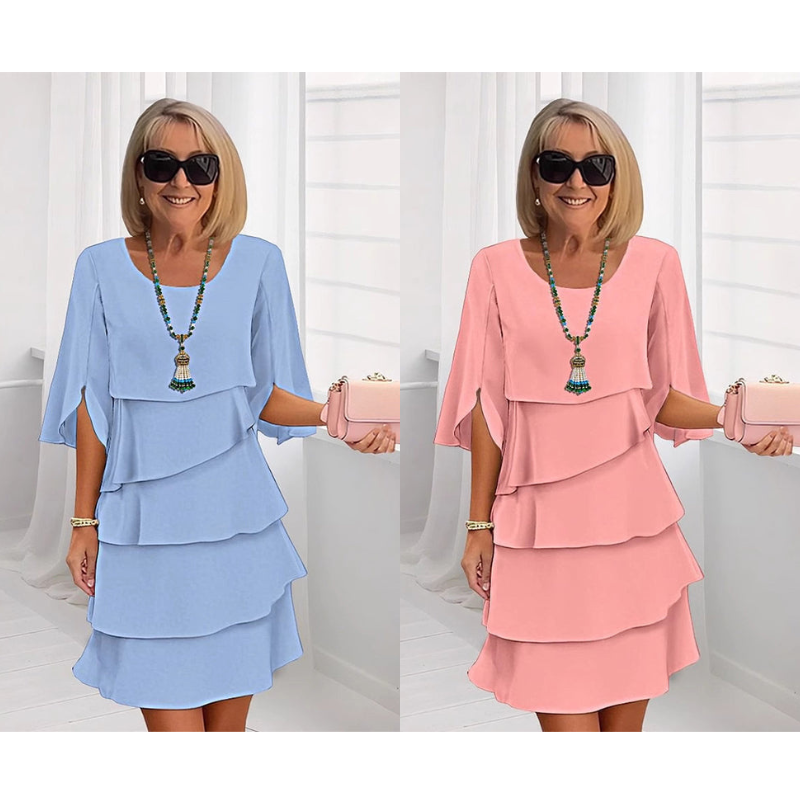 Elegant Layered Dress with Ruffled Sleeves for Women