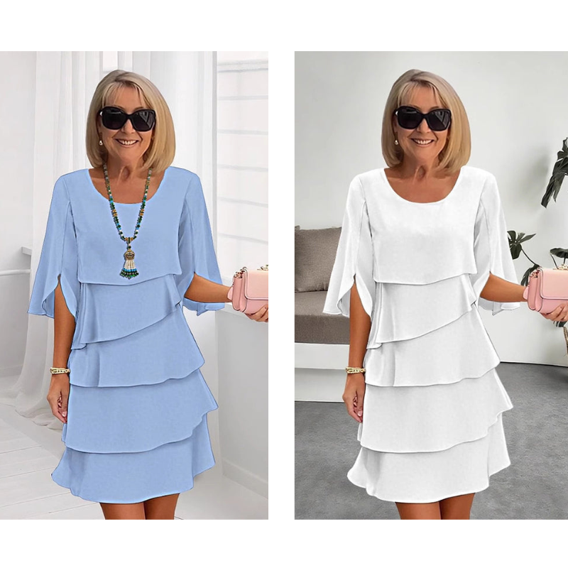 Elegant Layered Dress with Ruffled Sleeves for Women