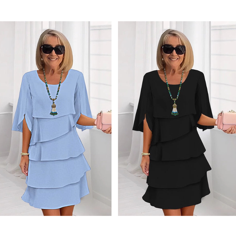 Elegant Layered Dress with Ruffled Sleeves for Women
