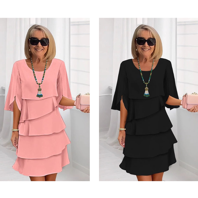 Elegant Layered Dress with Ruffled Sleeves for Women