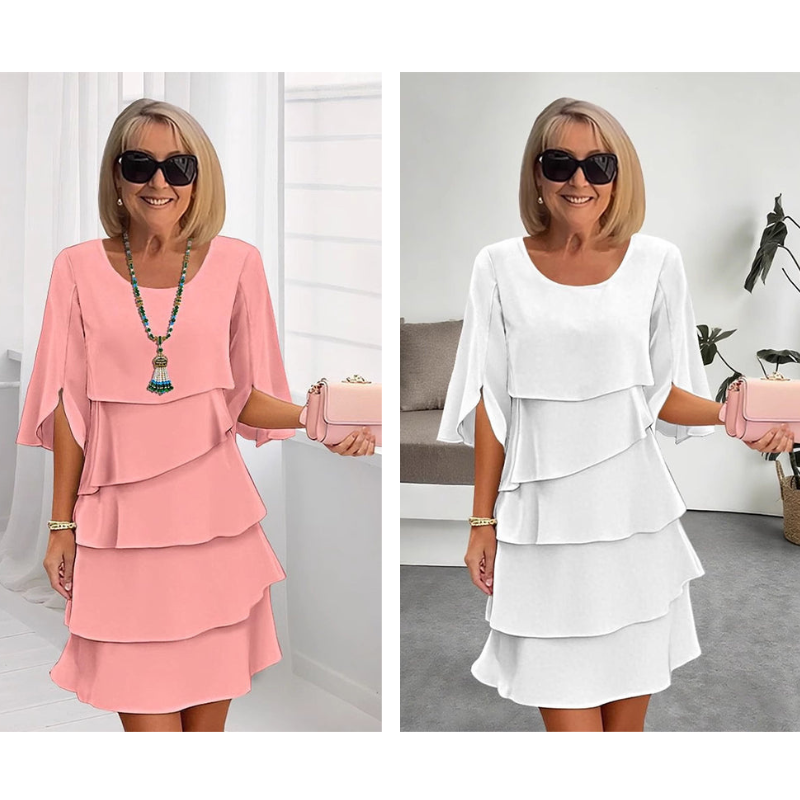 Elegant Layered Dress with Ruffled Sleeves for Women