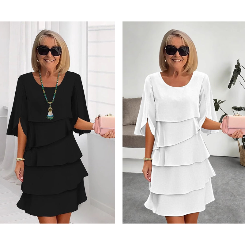 Elegant Layered Dress with Ruffled Sleeves for Women