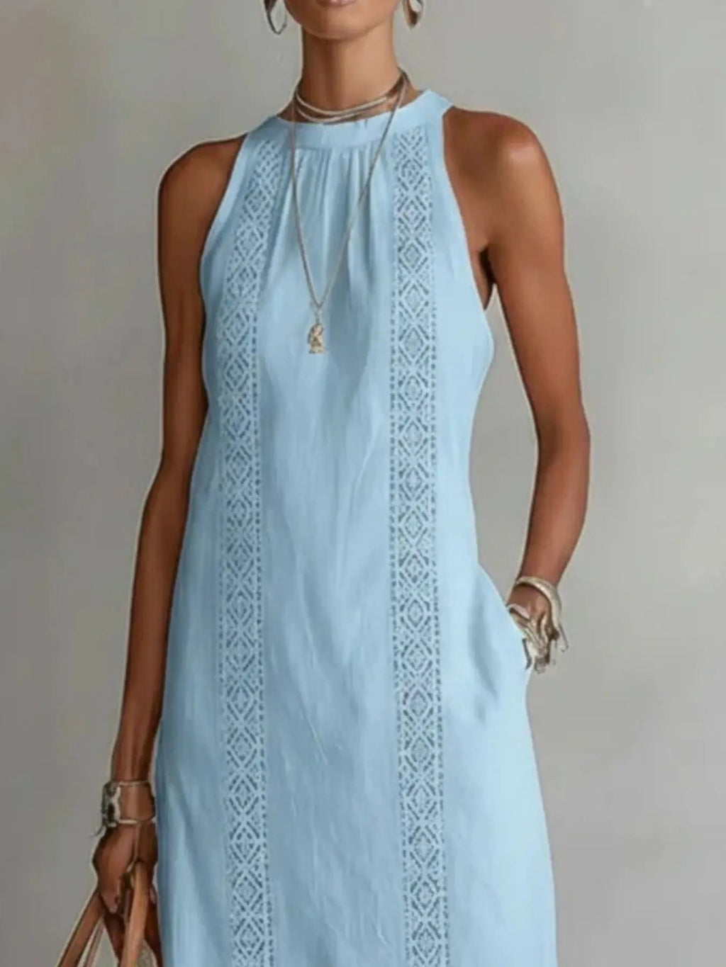 Sleeveless Midi Dress with Cutouts & Side Slit