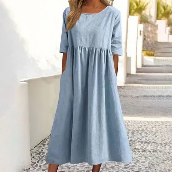 Elegant Ladies' Dress with Round Neck