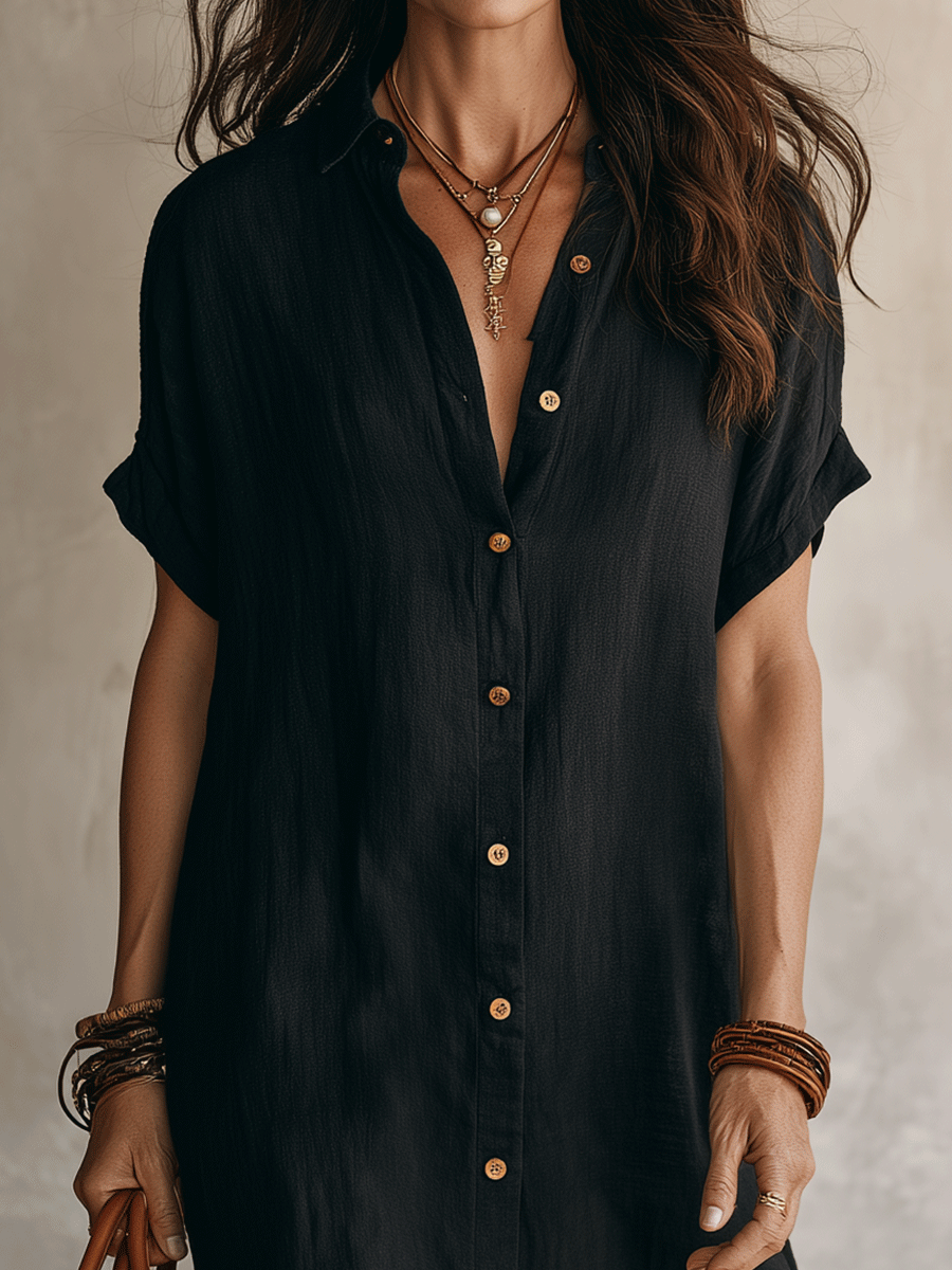 Céleste | Midi Shirt Dress in Linen & Cotton with Buttons