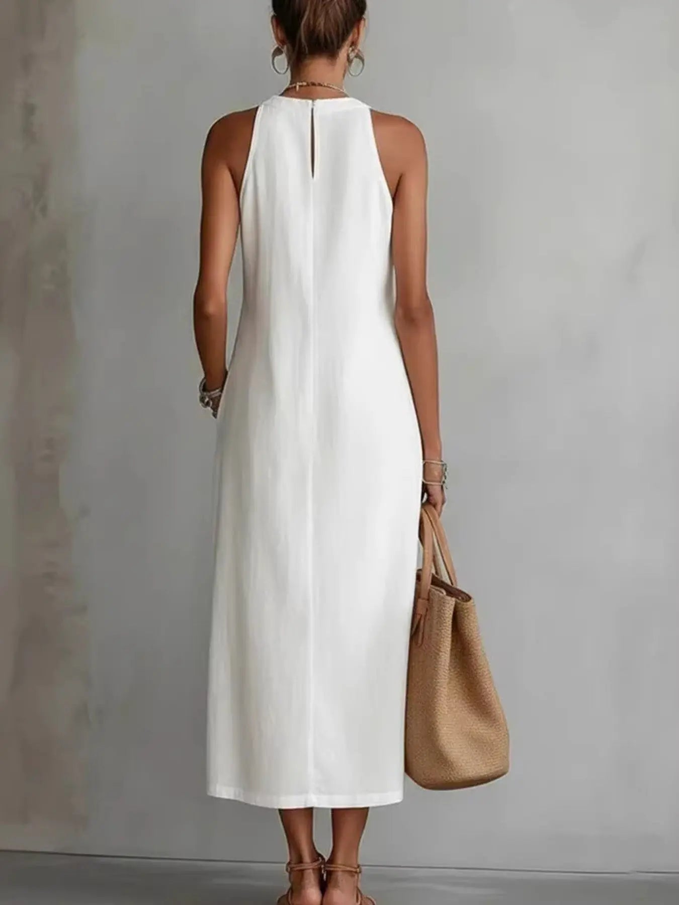 Sleeveless Midi Dress with Cutouts & Side Slit