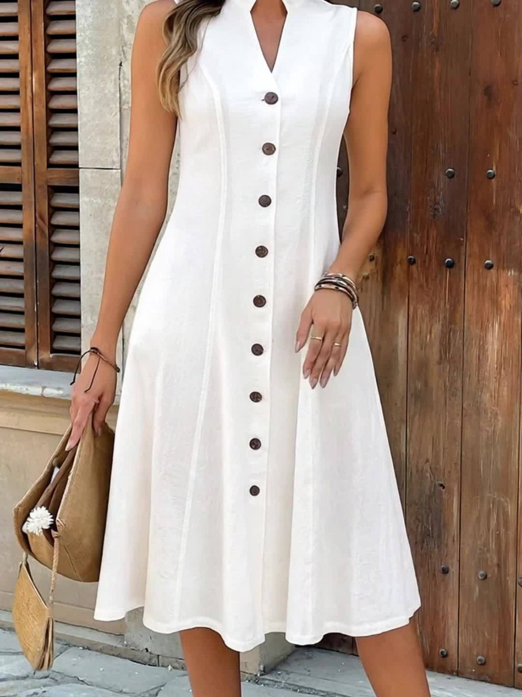 Valentina | Button Front Sleeveless Midi Dress