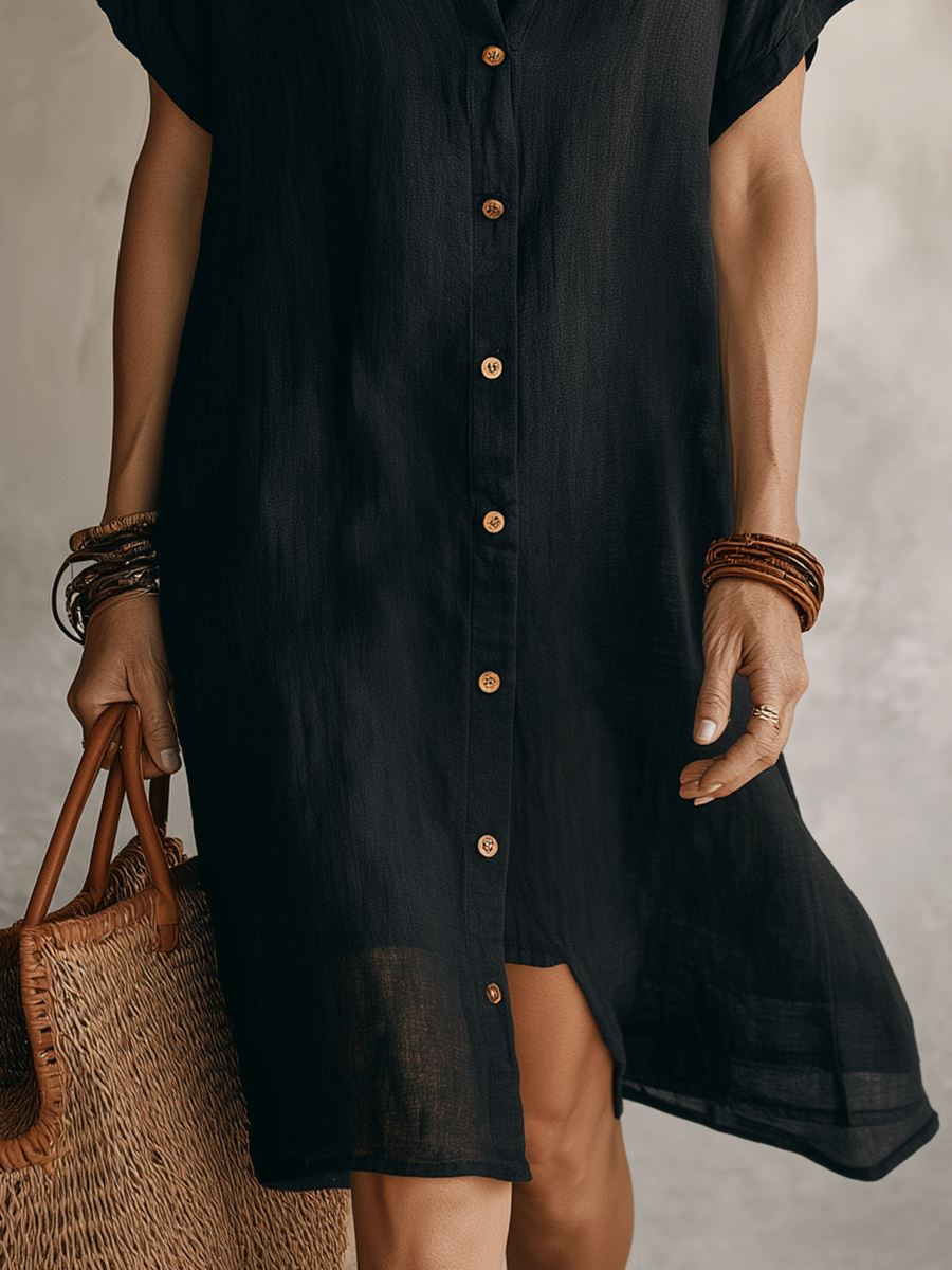 Céleste | Midi Shirt Dress in Linen & Cotton with Buttons