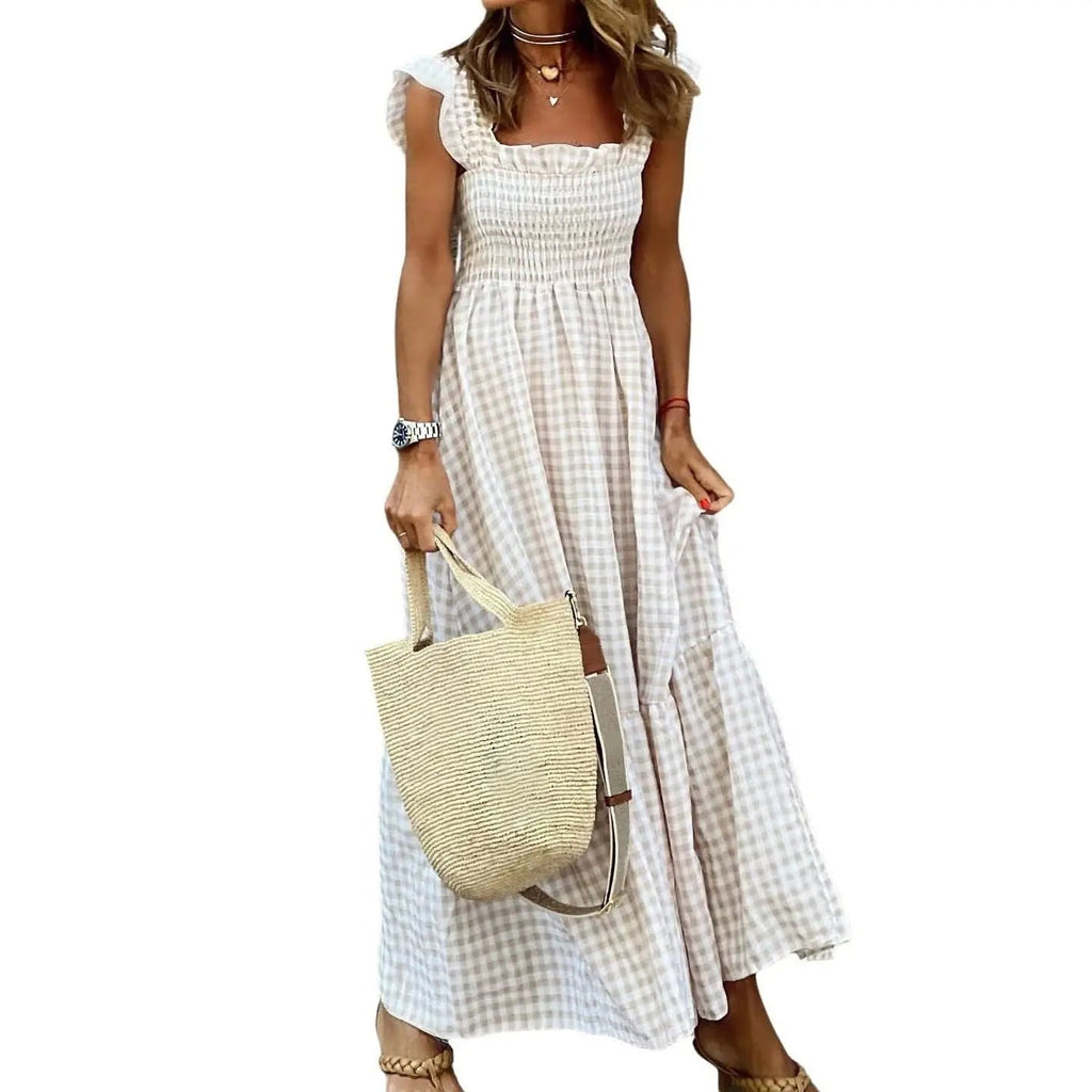 Sandra | Retro Checked Smocked Midi Dress