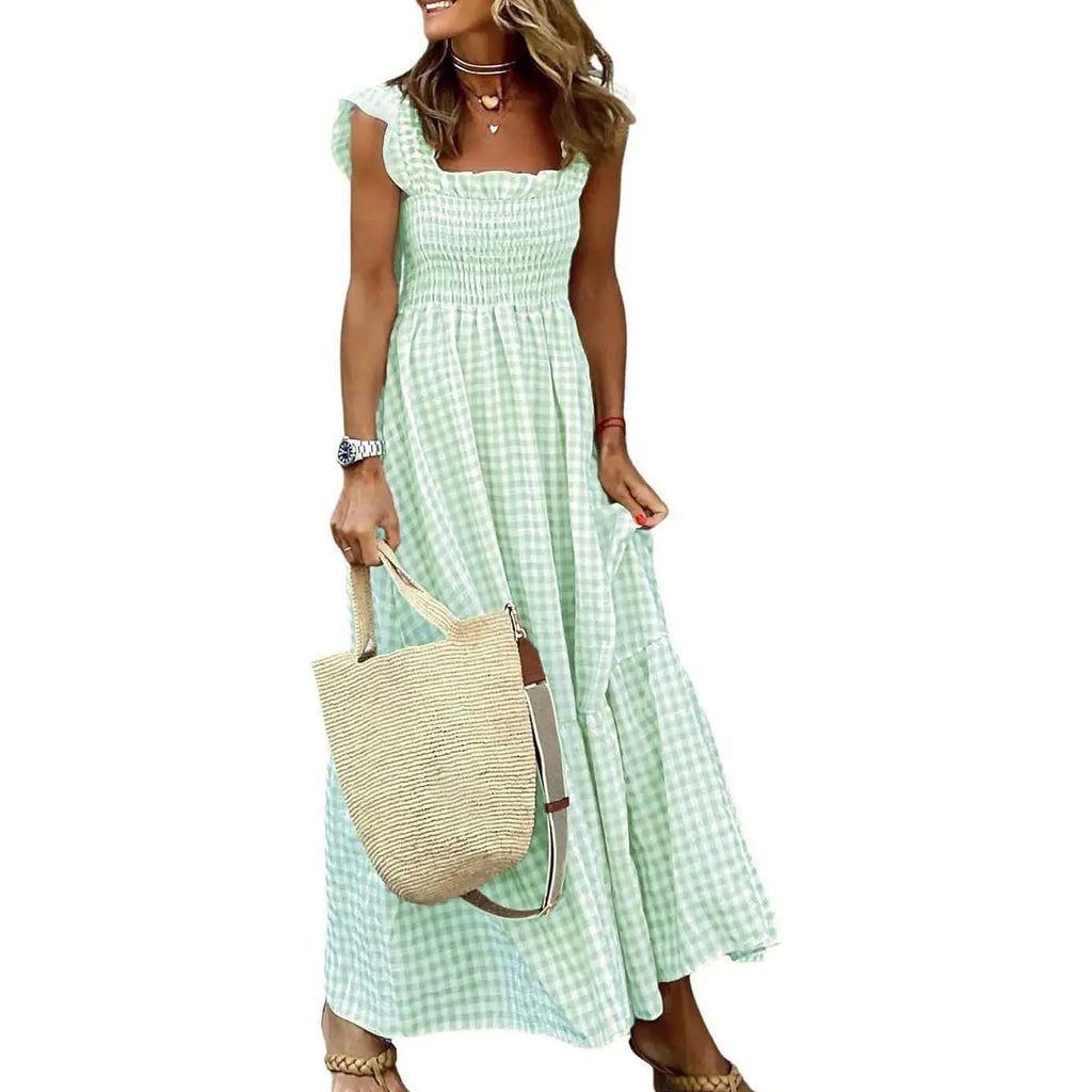 Sandra | Retro Checked Smocked Midi Dress