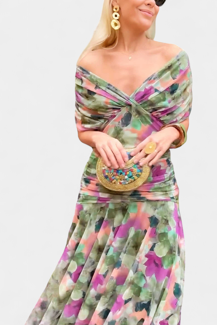Florendra | Floral Long Dress with V-Neck