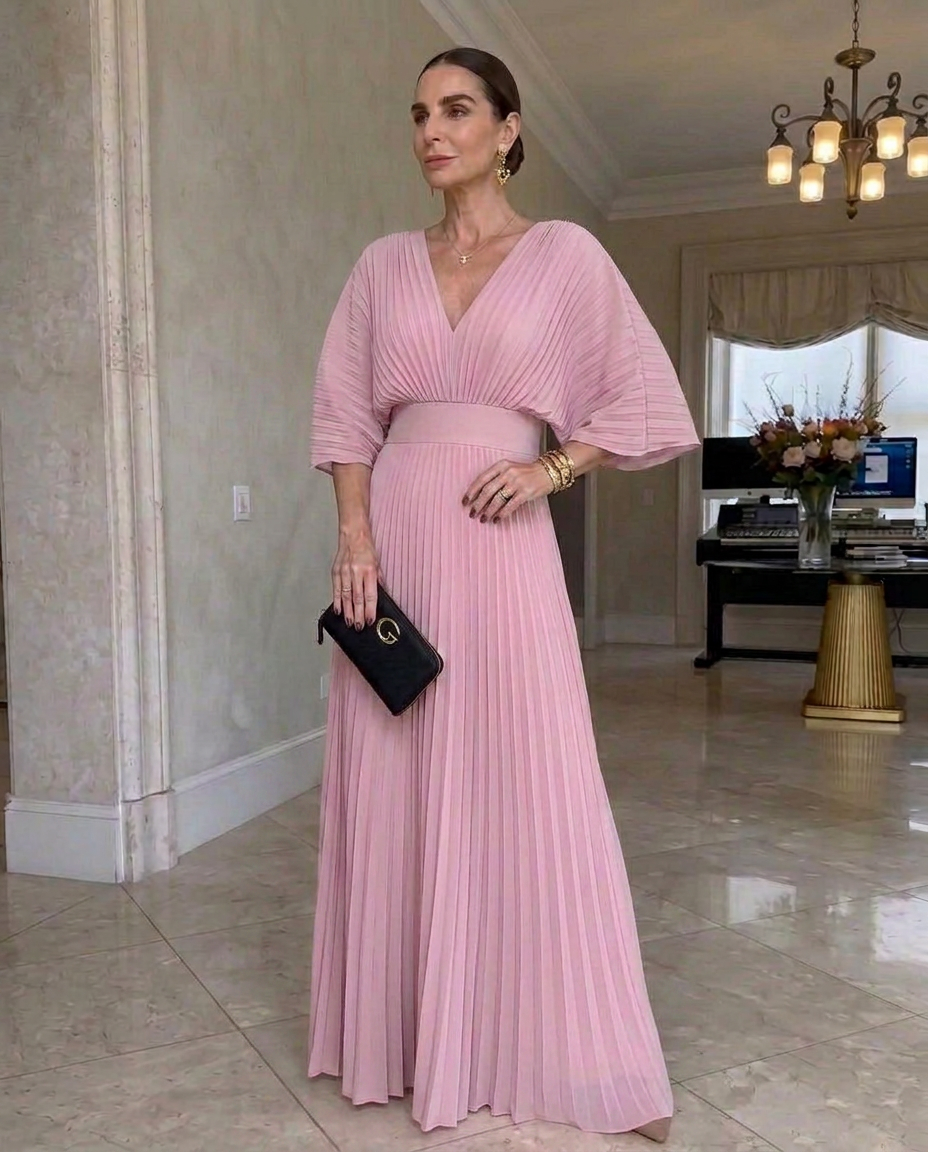 Elena | Pleated Batwing Maxi Dress