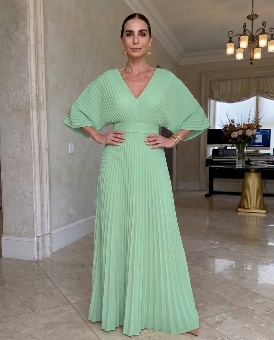 Elena | Pleated Batwing Maxi Dress