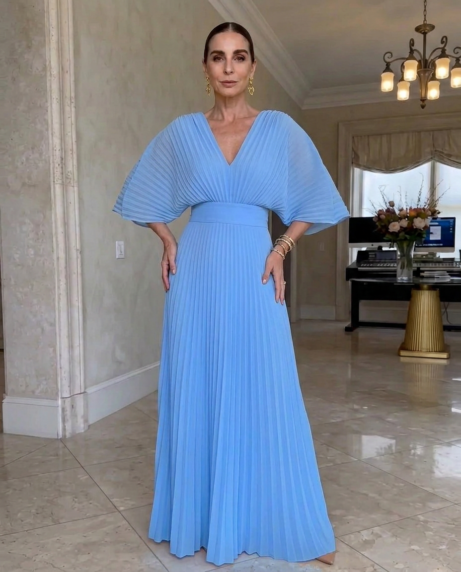 Elena | Pleated Batwing Maxi Dress