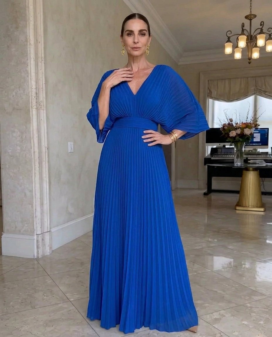 Elena | Pleated Batwing Maxi Dress