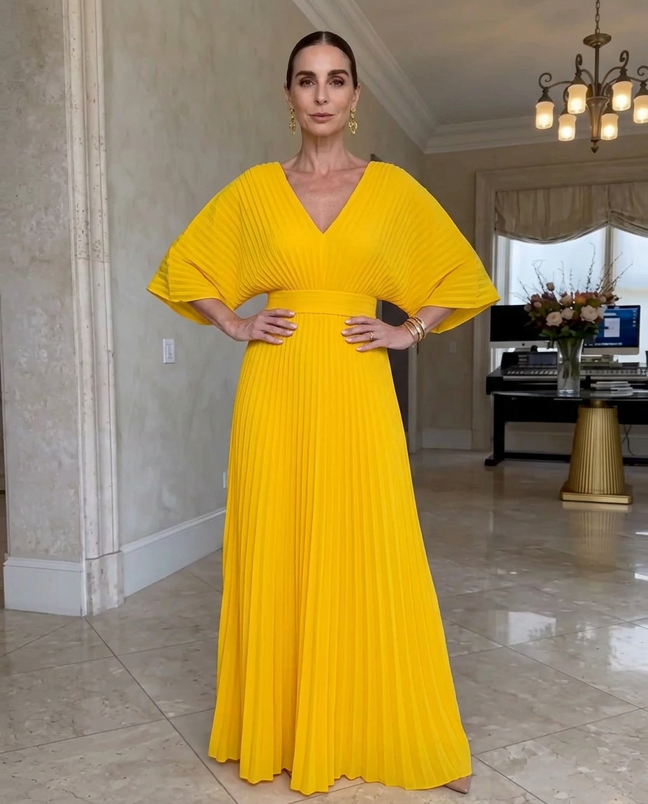 Elena | Pleated Batwing Maxi Dress