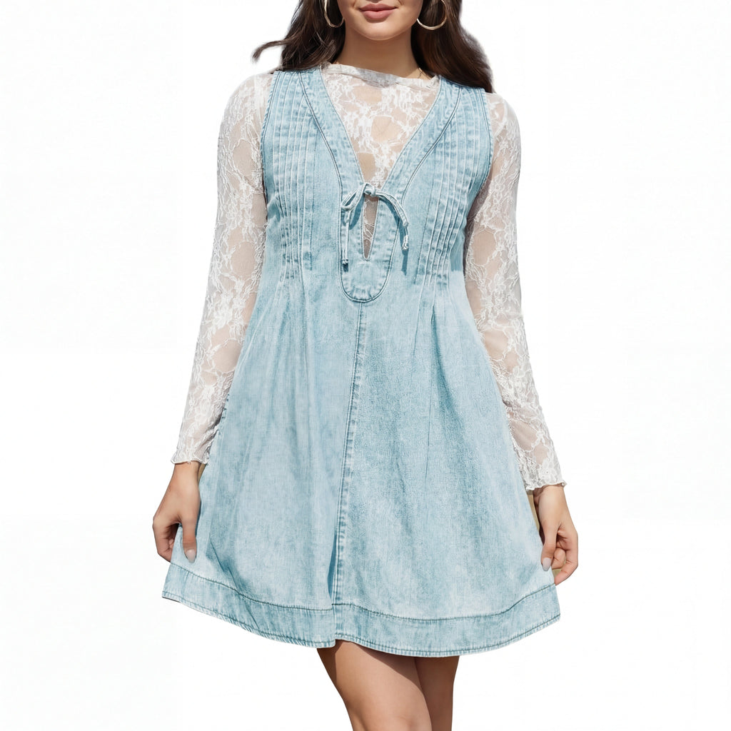 LAUREN™ – Vintage Inspired Sleeveless V Neck Mini Dress
