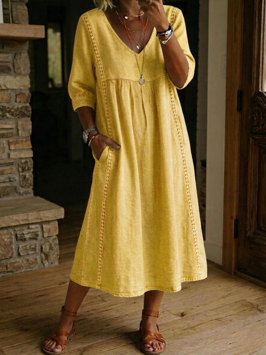 Aurélie | Loose Linen and Cotton Dress with Lace